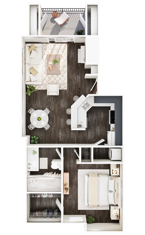 Floor plan for 1 bed, 1 bath, 788 sqft